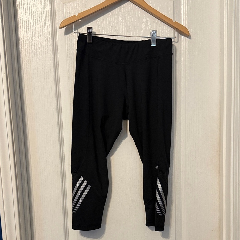 Adidas Black Leggings with Metallic Stripes
